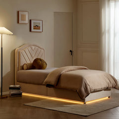 Luniva Cream LED Single Bed Frame
