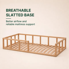 Single Montessori Floor Bed with Guard Rails – Wooden Bed for Toddlers & Kids